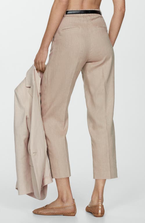 Shop Mango Brunoli Linen Ankle Straight Leg Pants In Light Beige