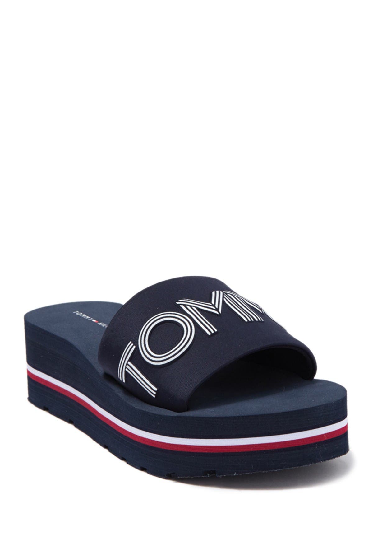 tommy hilfiger platform sandals black and white