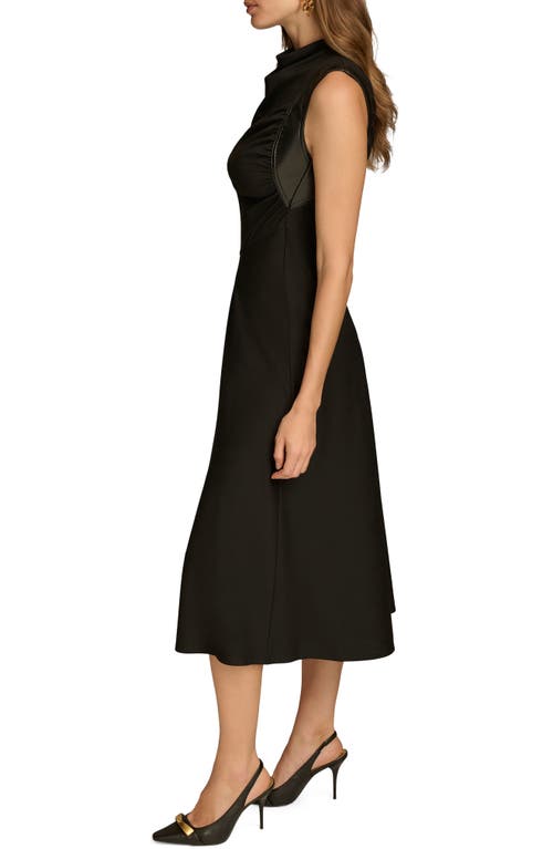 Donna Karan New York Faux Leather Trim Midi Dress In Black