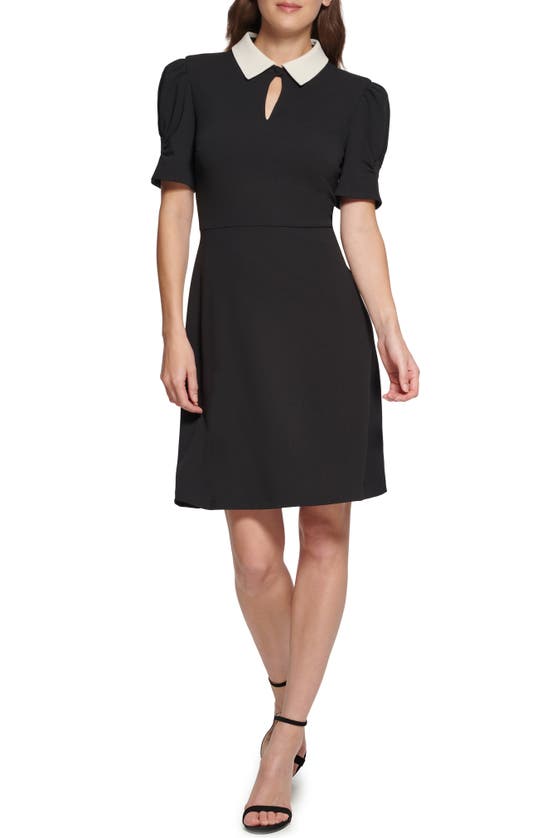 Dkny puff-sleeve fit shops & flare dress