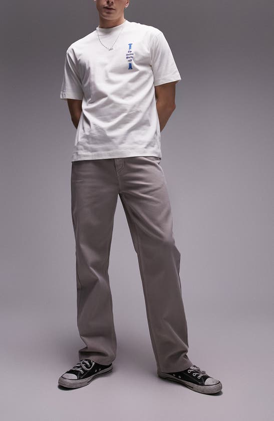 Shop Topman Loose Fit Cotton Straight Leg Pants In Stone