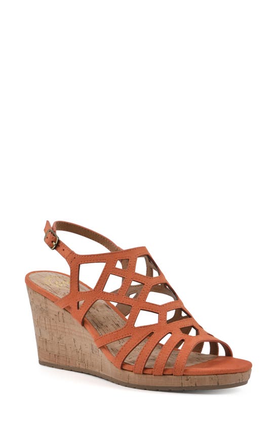 White Mountain Footwear Flaming Wedge Sandal In Aperol Spritz/ Fabric