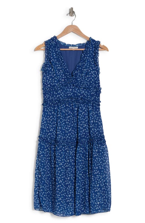 Shop Tash And Sophie Floral Chiffon Dress In Blue/white