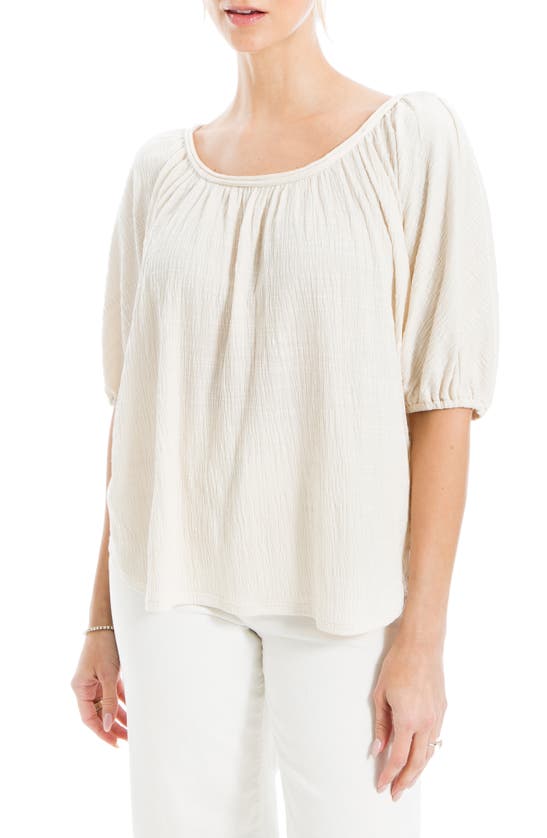 Shop Max Studio Textured Knit Bubble Sleeve Knit Top In Eggshell