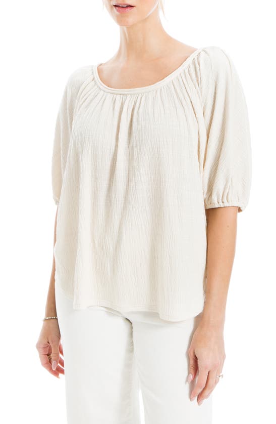 Max Studio Textured Knit Bubble Sleeve Knit Top In Eggshell