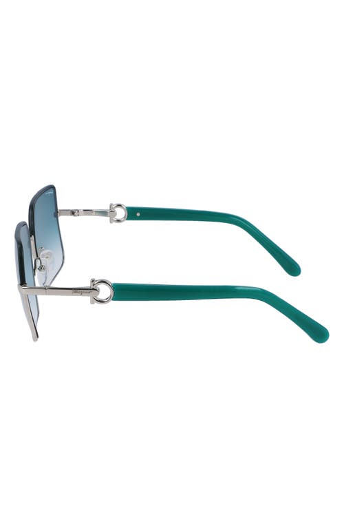 Ferragamo Women's Gancini 60mm Rectangular Sunglasses In Silver/petrol
