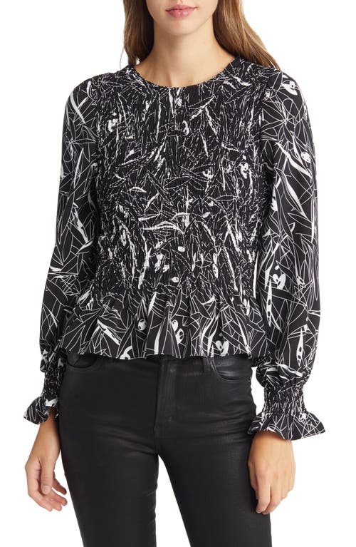 Winona Abstract Print Cotton Blend Blouse in Black
