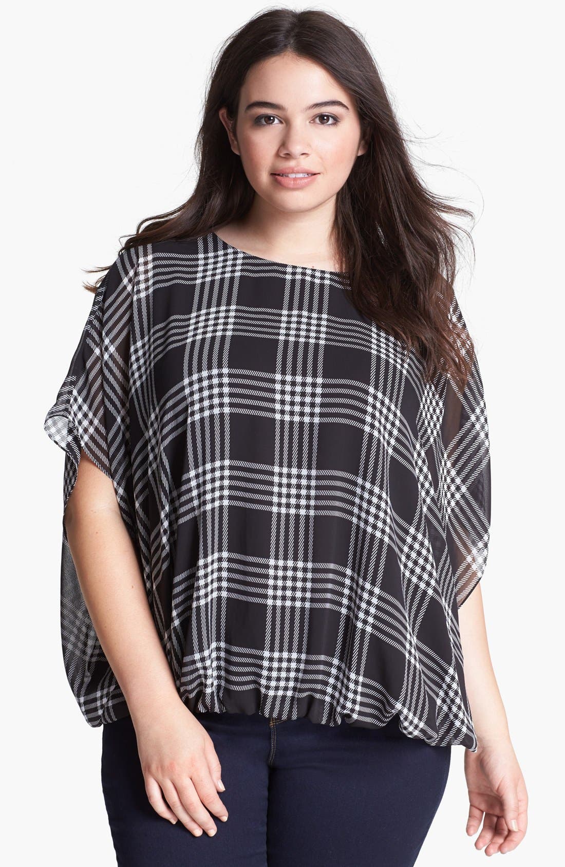 Vince Camuto Batwing Sleeve Plaid Blouse (Plus Size) Nordstrom
