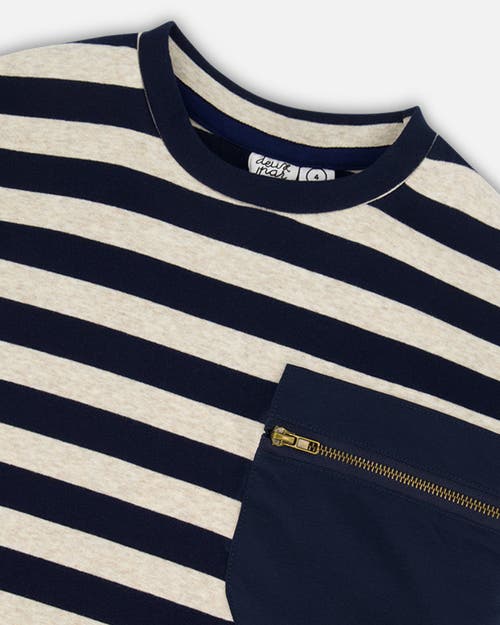 Shop Deux Par Deux Little Boy's Striped Rib T-shirt Navy In Peacoat