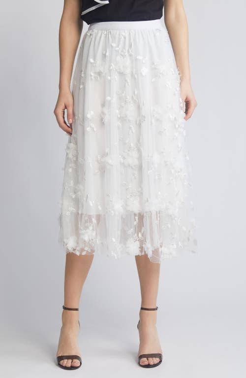 Audra Floral Appliqué Chiffon Maxi Skirt in White