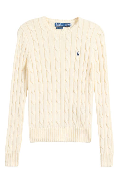 Polo Ralph Lauren Classic Cable Knit Sweater With Round Neckline And Ribbed Details In Cream