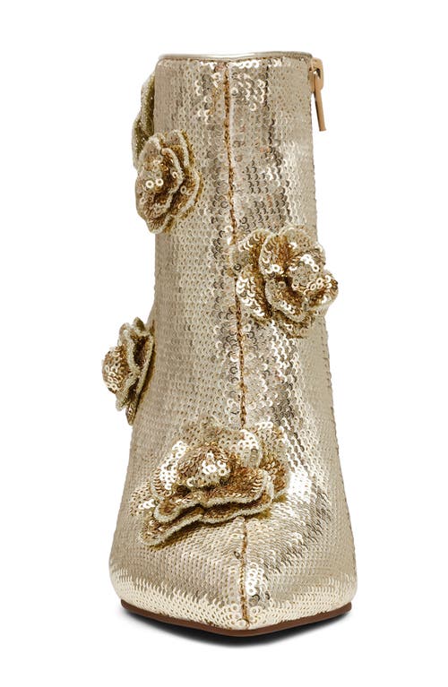 Shop Betsey Johnson Finlee Sequin Flower Pointed Toe Bootie In Pale Gold