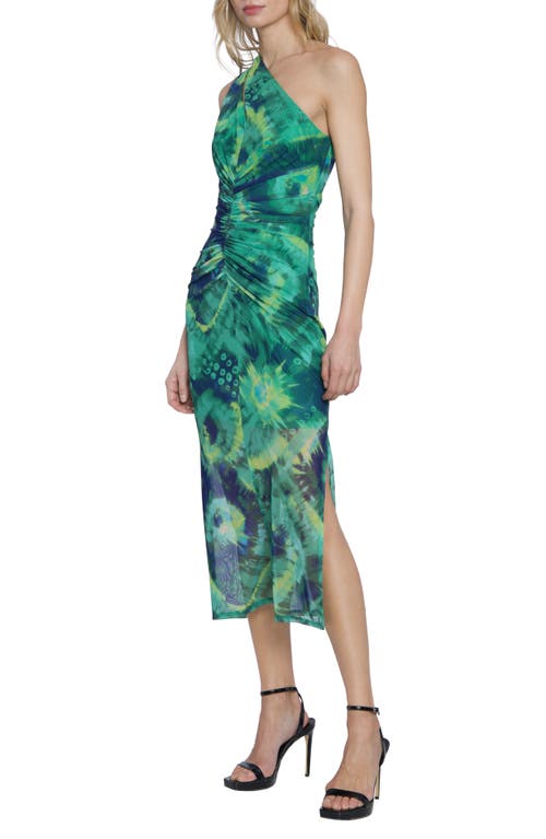 Donna Morgan For Maggy One-shoulder Midi Dress In Green/ink Blue