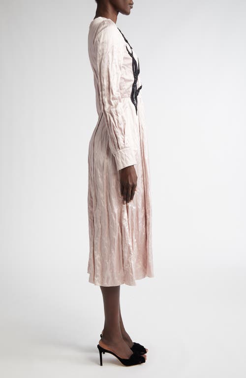 ERDEM ERDEM EMBELLISHED ROSE APPLIQUÉ LONG SLEEVE RUMPLED SATIN MIDI DRESS