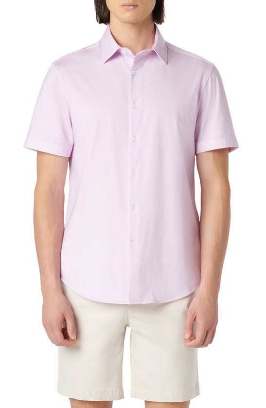 Shop Bugatchi Miles Ooohcotton® Chambray Print Short Sleeve Button-up Shirt In Dusty Pink