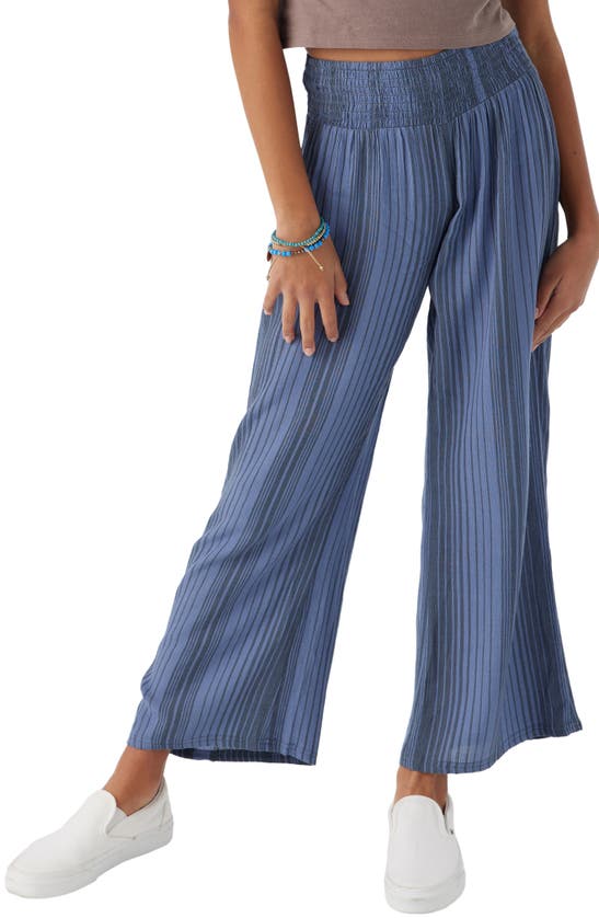 Shop O'neill Kids' Tommie Stripe Wide Leg Smocked Waist Pants In Slate