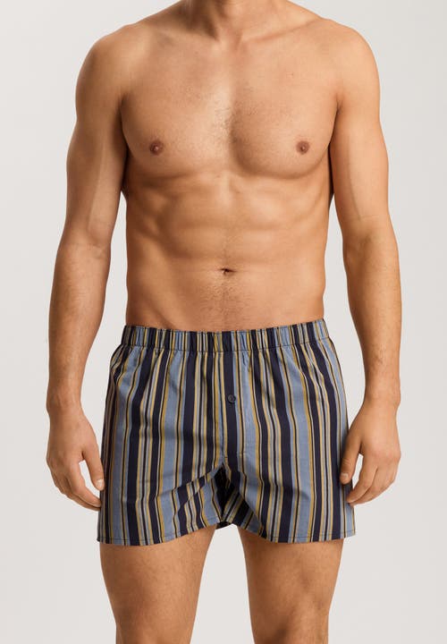 Hanro Men's Fancy Woven Cotton Boxers In Ocean Stripe