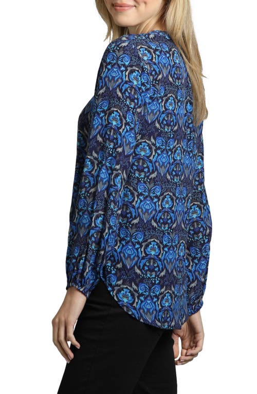 Shop Apny Printed Crossover Long Sleeve Top In Blue Multi