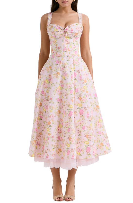 Shop House Of Cb Rosalee Floral Stretch Cotton Petticoat Dress In Pink Floral Print