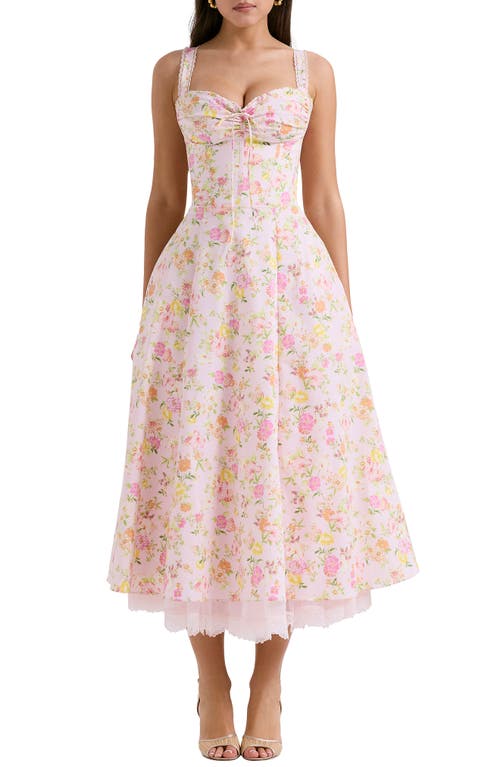 Rosalee Floral Stretch Cotton Petticoat Dress in Pink Floral Print