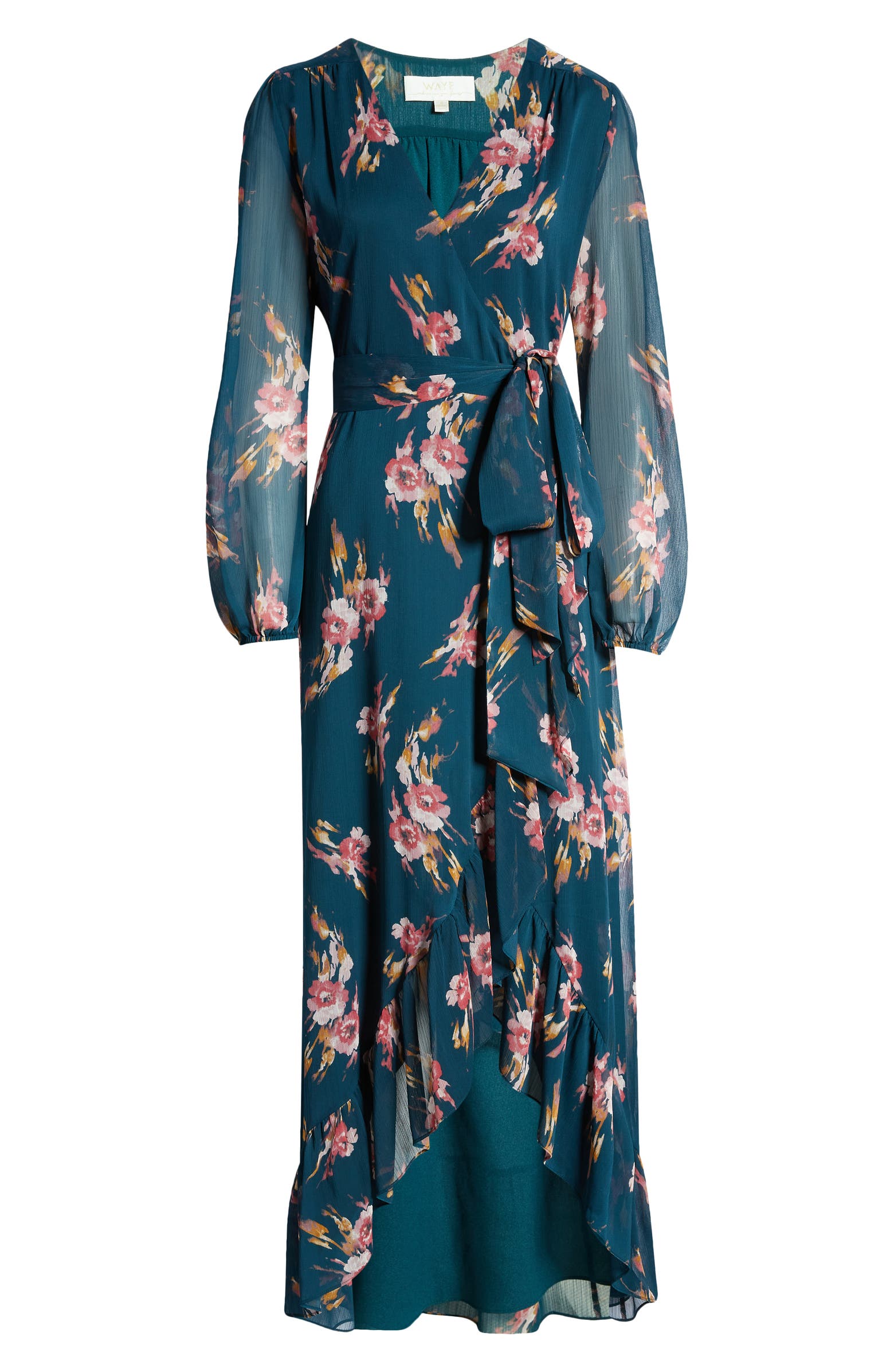 WAYF The Meryl Floral Long Sleeve Wrap Gown | Nordstrom