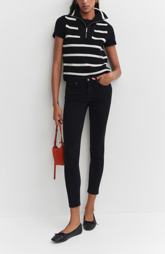 Shop Mango Low Rise Skinny Push-up Jeans In Black Denim