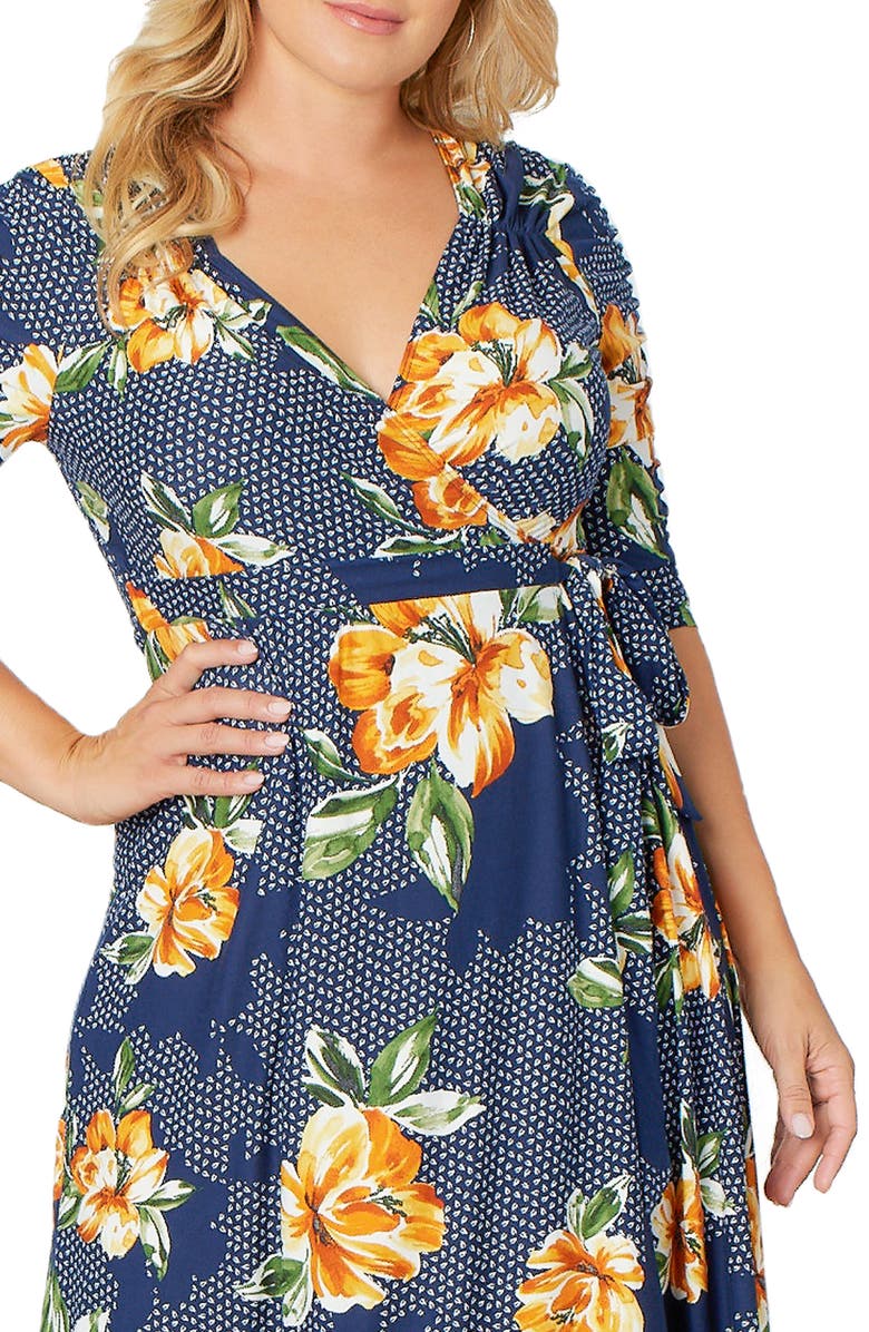 Kiyonna Meadow Dream Wrap Maxi Dress, Alternate, color, Amber Blossoms