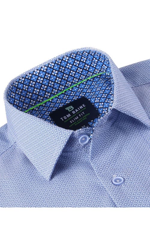 Tom Baine Slim Fit Short Sleeve Performance Stretch Button-up Shirt In Blue/white