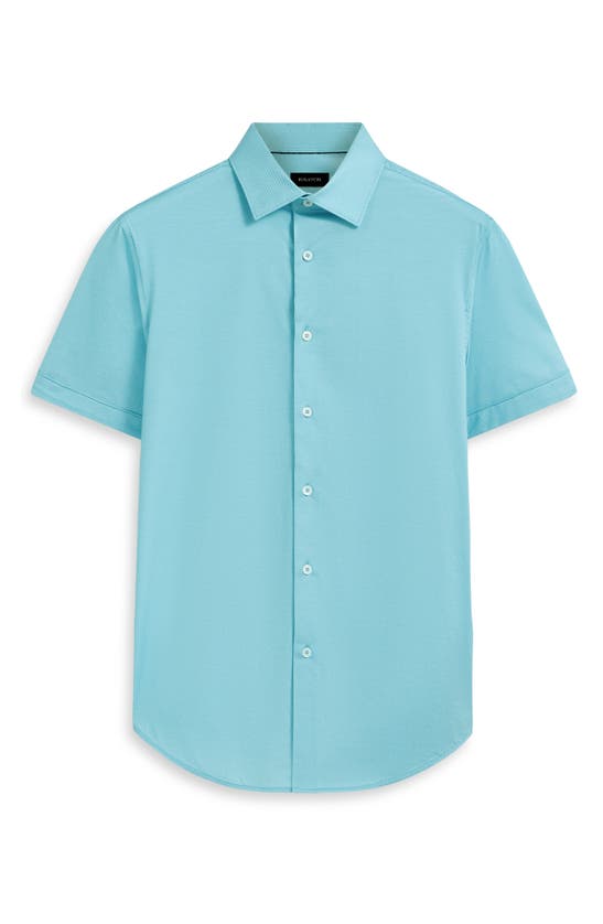 Shop Bugatchi Miles Ooohcotton® Pinstripe Short Sleeve Button-up Shirt In Aqua