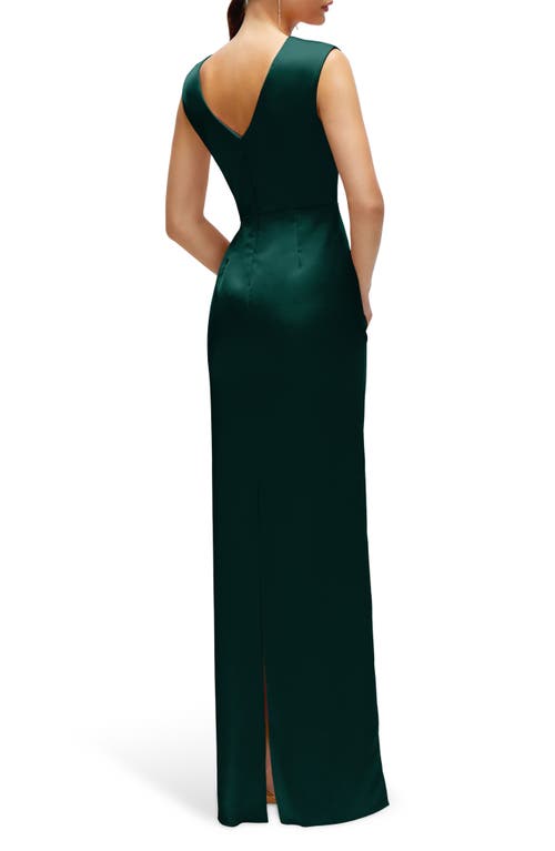 After Six Pleated Cap Sleeve Charmeuse Gown In Evergreen