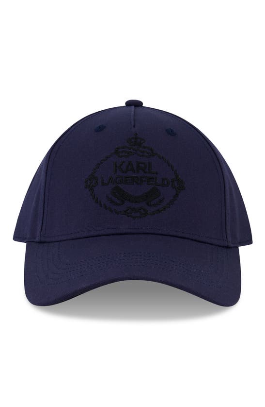 Shop Karl Lagerfeld Crest Logo Baseball Cap In Blue