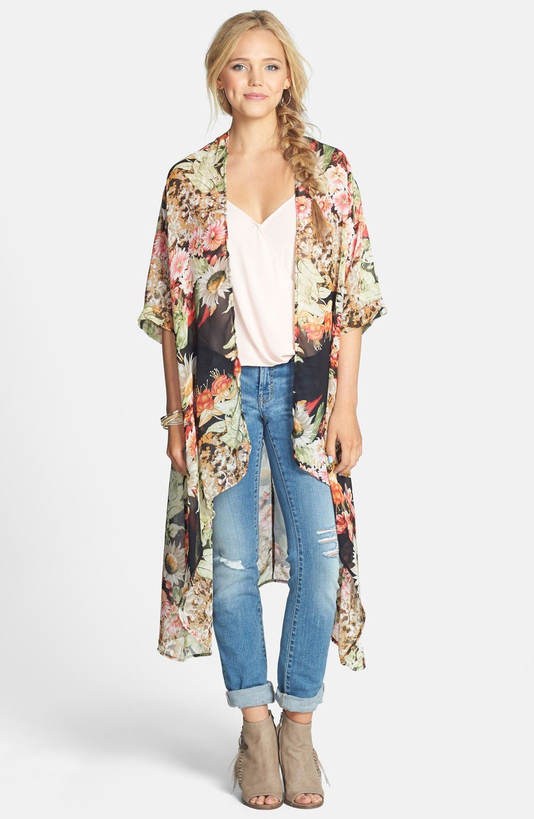 PPLA Floral Print Kimono Jacket (Juniors) | Nordstrom