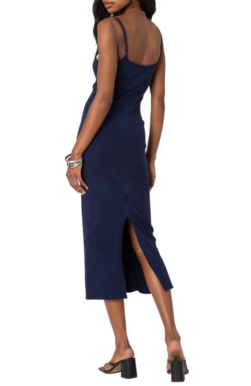 Edikted Stretch Cotton Midi Slipdress In Navy