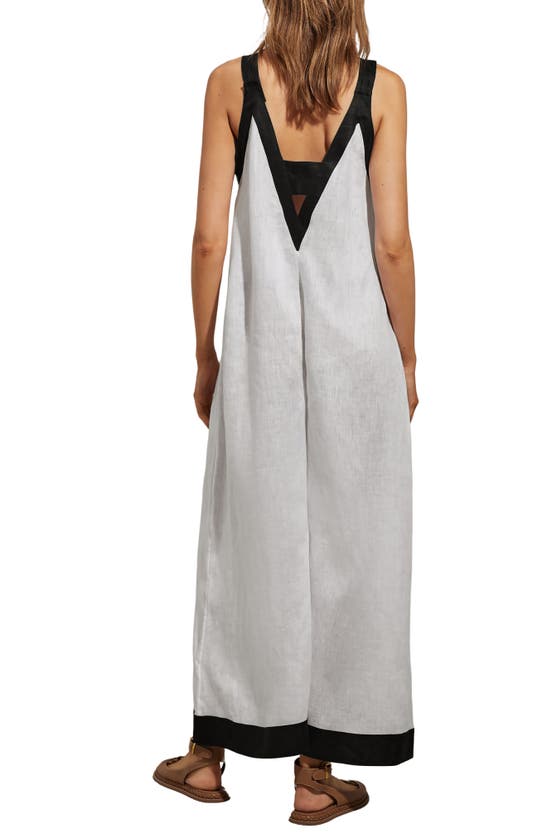 Shop Reiss Aida Linen Cover-up Jumpsuit In White/ Navy