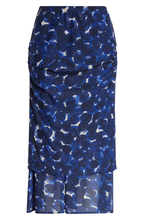 Shop Dries Van Noten Homoa Abstract Dot Print Layered Mesh Midi Skirt In Blue