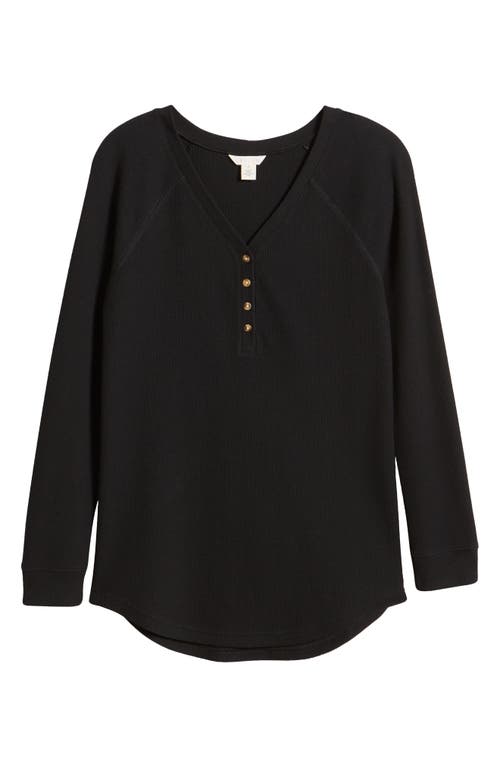 Shop Caslonr Caslon(r) Waffle Knit Cotton Blend Henley Top In Black