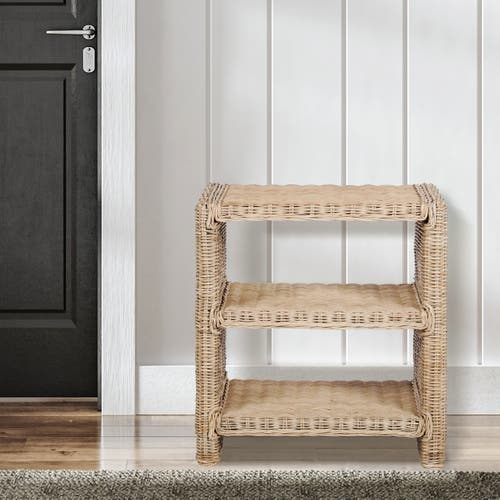 JONATHAN Y JONATHAN Y PRAERIE COASTAL BOHEMIAN RATTAN/WOOD 3 TIER END TABLE 