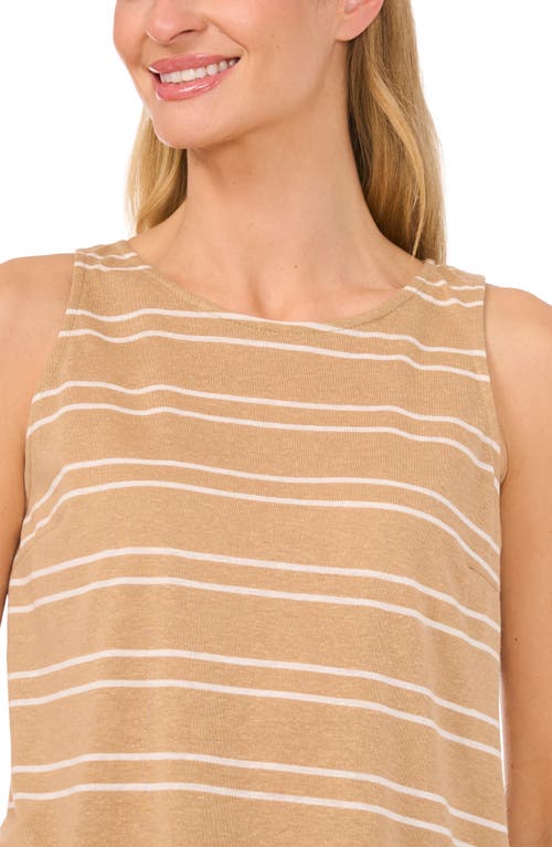 Cece Stripe Crewneck Tank Top In Pecan Brown