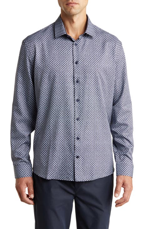 Geometric Microfiber Button-Up Shirt