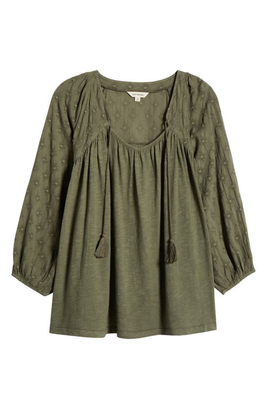 Lucky Brand Mix Media Peasant Top In Dusty Olive