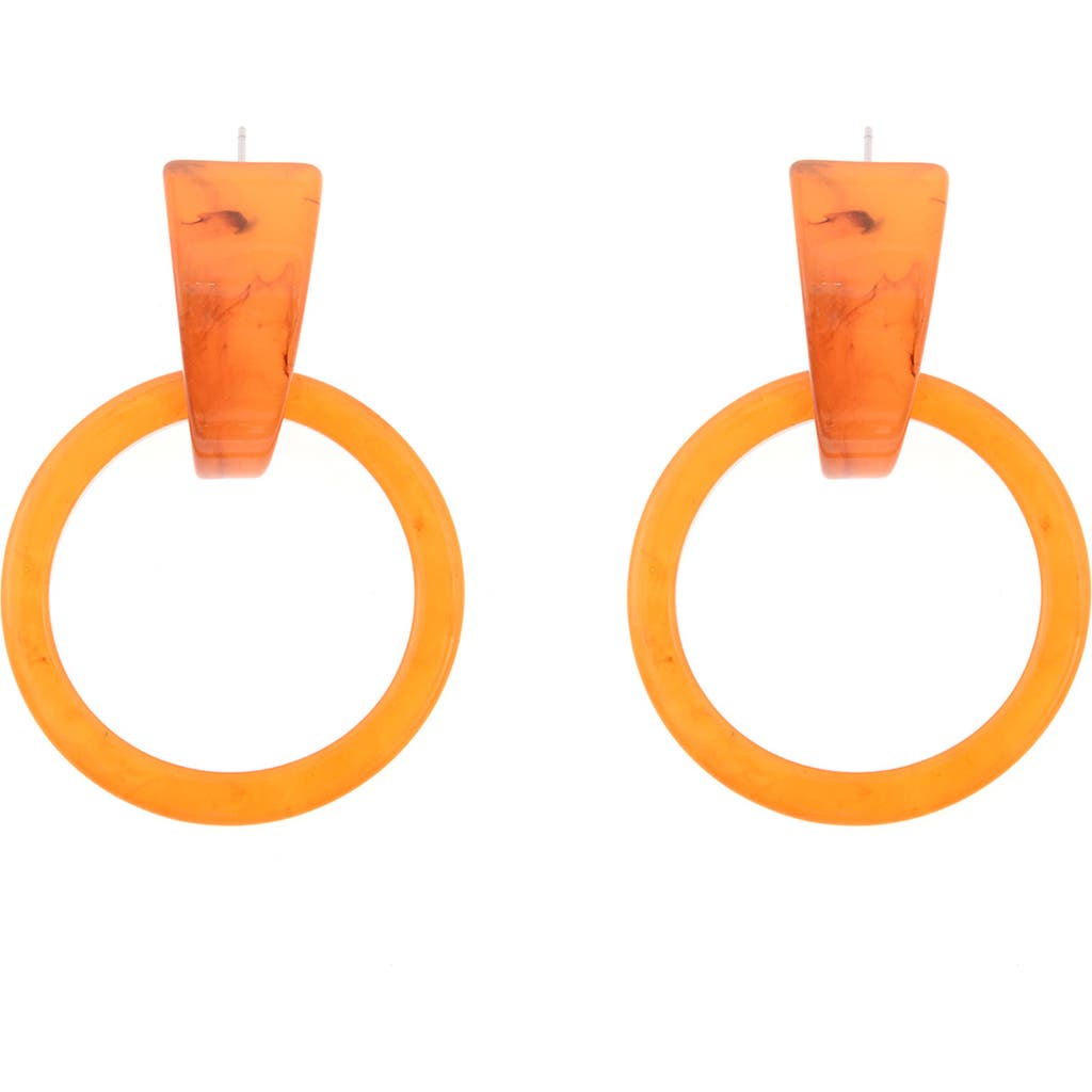 Zaxie By Stefanie Taylor Orange Doorknocker Drop Earrings In Gold