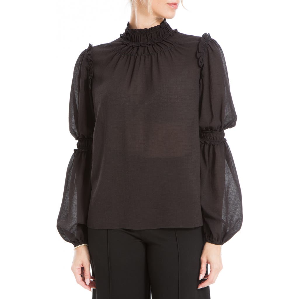 Max Studio Mock Neck Long Sleeve Top In Black