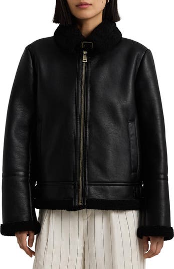 Lauren Ralph Lauren Faux Leather & Faux Shearling Bomber Jacket | Nordstrom