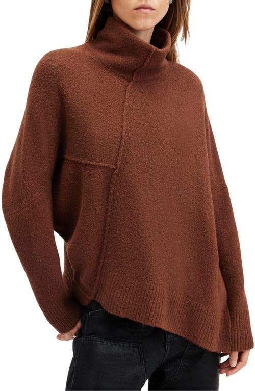 Shop Allsaints Lock Roll Neck Asymmetric Sweater In Copper Brown