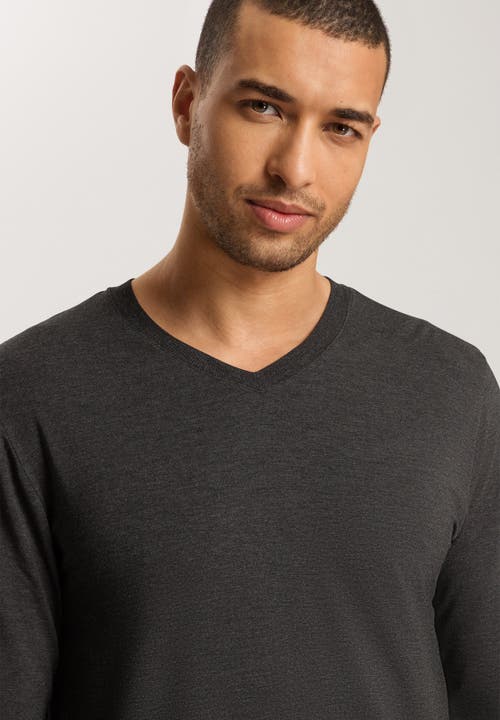 Hanro Casuals Long Sleeve V-neck Top In Caviar