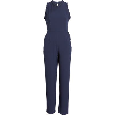 Julia Jordan Ruffle Trim Crepe Jumpsuit, Blue