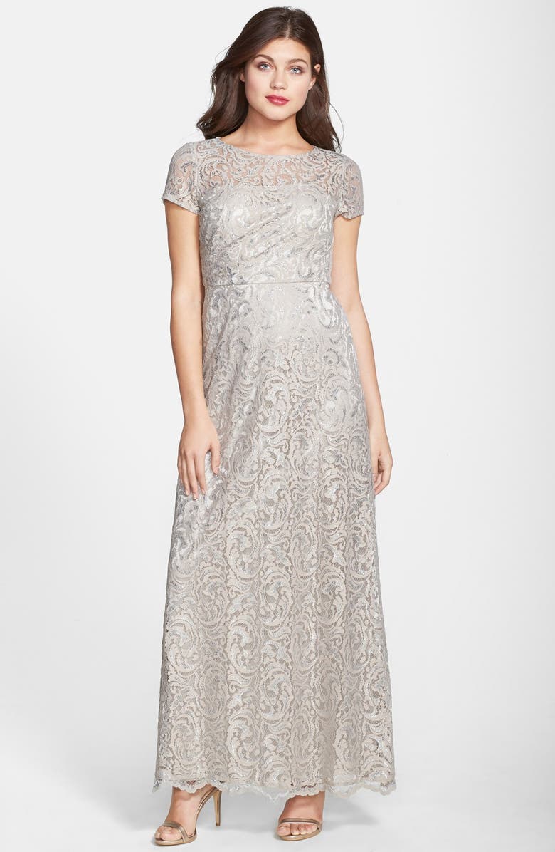 Hailey by Adrianna Papell Metallic Lace Illusion Yoke Gown | Nordstrom