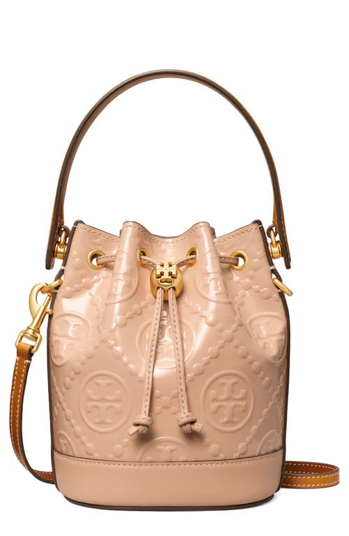 Tory Burch Mini T Monogram Embossed Patent Leather Bucket Bag in Warm Chai at Nordstrom