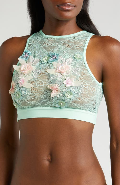 Floral Embroidered High Neck Bralette in Soft Mint