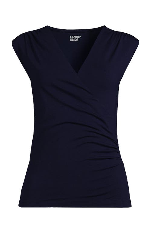 Shop Lands' End Lightweight Jersey Wrap Front Top In Deep Sea Navy